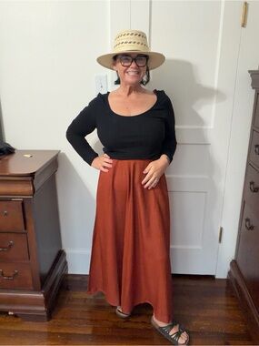 Vintage Claude Women's A-Line Maxi Skirt in Rust Orange
